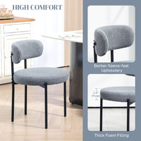 2 Pieces Kitchen Chairs, Modern Dining Chairs w/ Berber Fleece Upholstery and Steel Legs for Living Room, Grey
