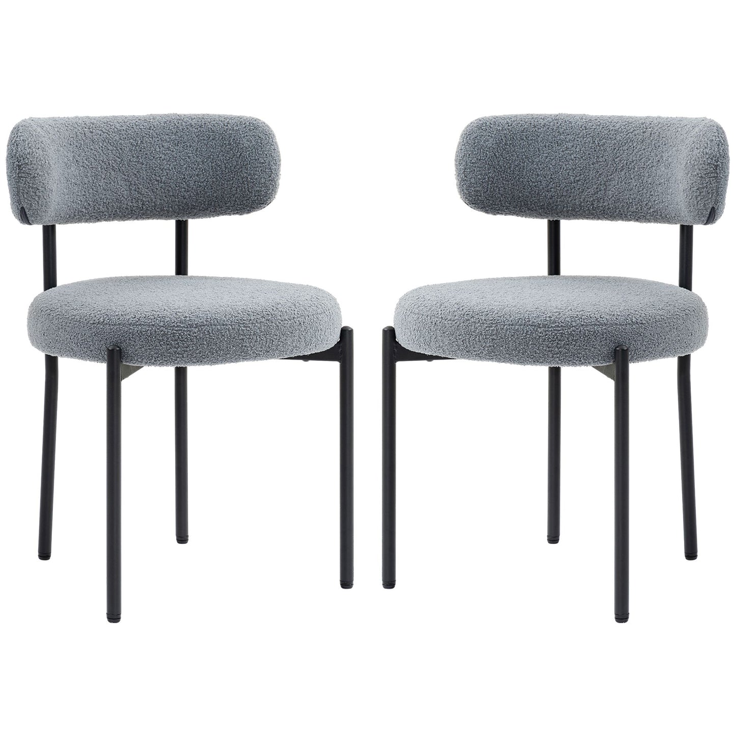 2 Pieces Kitchen Chairs, Modern Dining Chairs w/ Berber Fleece Upholstery and Steel Legs for Living Room, Grey
