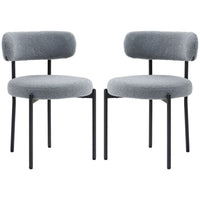 2 Pieces Kitchen Chairs, Modern Dining Chairs w/ Berber Fleece Upholstery and Steel Legs for Living Room, Grey