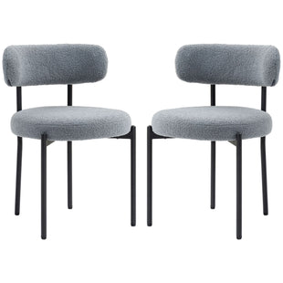 2 Pieces Kitchen Chairs, Modern Dining Chairs w/ Berber Fleece Upholstery and Steel Legs for Living Room, Grey