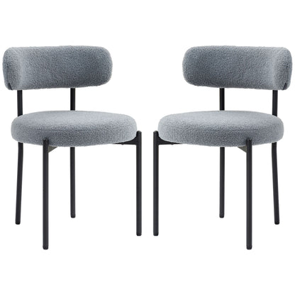 2 Pieces Kitchen Chairs, Modern Dining Chairs w/ Berber Fleece Upholstery and Steel Legs for Living Room, Grey