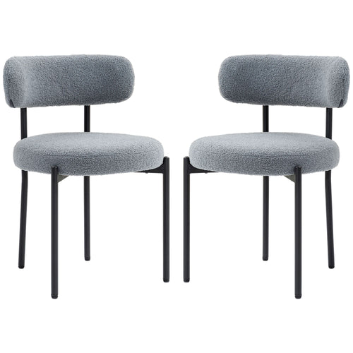 2 Pieces Kitchen Chairs, Modern Dining Chairs w/ Berber Fleece Upholstery and Steel Legs for Living Room, Grey