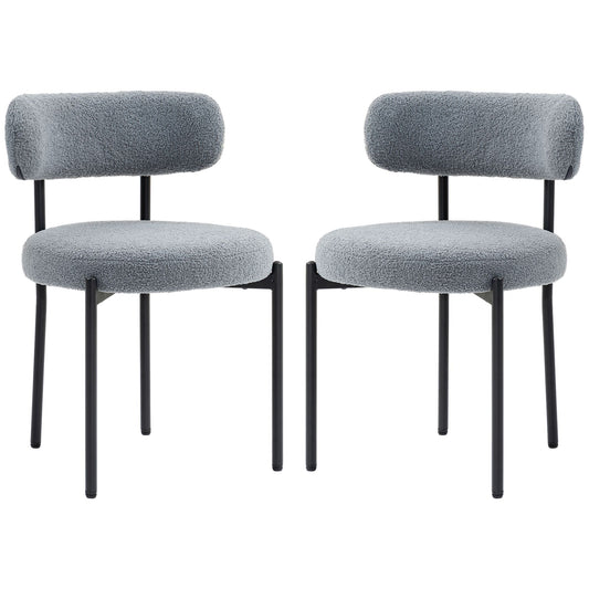 2 Pieces Kitchen Chairs, Modern Dining Chairs w/ Berber Fleece Upholstery and Steel Legs for Living Room, Grey