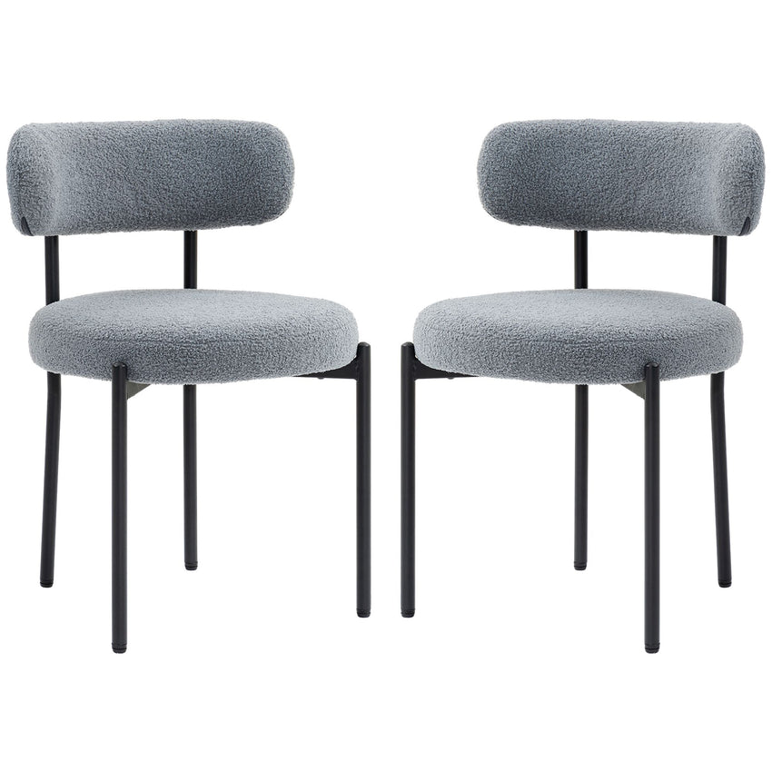 2 Pieces Kitchen Chairs, Modern Dining Chairs w/ Berber Fleece Upholstery and Steel Legs for Living Room, Grey