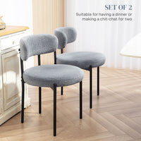 2 Pieces Kitchen Chairs, Modern Dining Chairs w/ Berber Fleece Upholstery and Steel Legs for Living Room, Grey