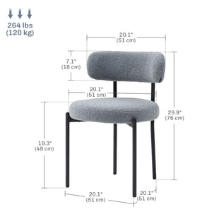 2 Pieces Kitchen Chairs, Modern Dining Chairs w/ Berber Fleece Upholstery and Steel Legs for Living Room, Grey