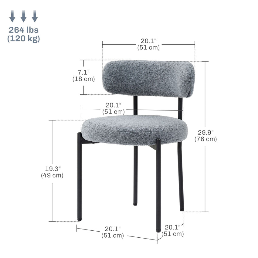 2 Pieces Kitchen Chairs, Modern Dining Chairs w/ Berber Fleece Upholstery and Steel Legs for Living Room, Grey
