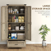 69" Tall Farmhouse Kitchen Pantry Cabinet with 2 Doors, Drawer and Adjustable Shelves, Grey