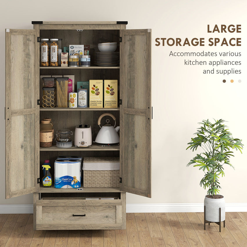 69" Tall Farmhouse Kitchen Pantry Cabinet with 2 Doors, Drawer and Adjustable Shelves, Grey
