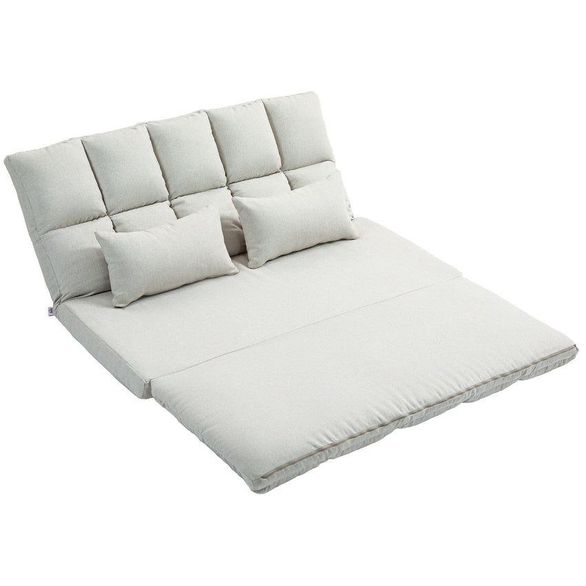 Convertible Floor Sofa, Foldable 2-Seater Lazy Sofa Sleeper with 9-position Backrest and 2 Pillows Cream White