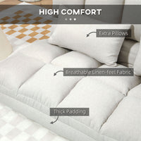 Convertible Floor Sofa, Foldable 2-Seater Lazy Sofa Sleeper with 9-position Backrest and 2 Pillows Cream White