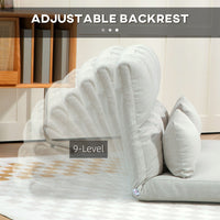 Convertible Floor Sofa, Foldable 2-Seater Lazy Sofa Sleeper with 9-position Backrest and 2 Pillows Cream White
