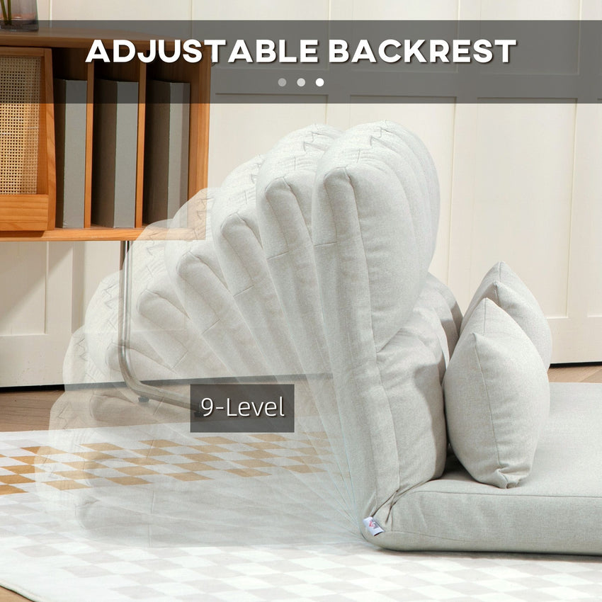 Convertible Floor Sofa, Foldable 2-Seater Lazy Sofa Sleeper with 9-position Backrest and 2 Pillows Cream White