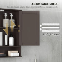 Medicine Cabinet, Wall-Mounted Bathroom Mirror Cabinet with Double Doors, Open Shelf, and Adjustable Shelf, Modern Bathroom Wall Cabinet, Dark Brown