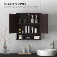 Medicine Cabinet, Wall-Mounted Bathroom Mirror Cabinet with Double Doors, Open Shelf, and Adjustable Shelf, Modern Bathroom Wall Cabinet, Dark Brown