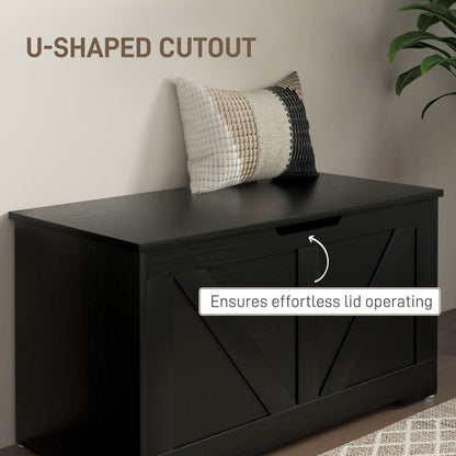 31.5 Inches Storage Chest, Storage Trunk with 2 Safety Hinges, Wooden Box for Living Room, Black Wood Grain
