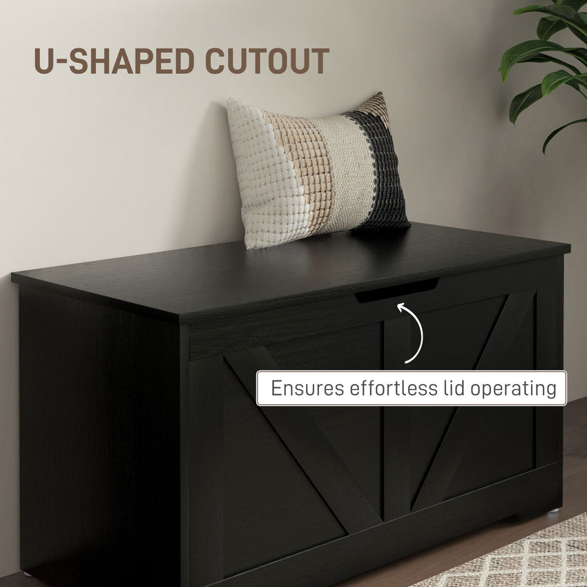 31.5 Inches Storage Chest, Storage Trunk with 2 Safety Hinges, Wooden Box for Living Room, Black Wood Grain