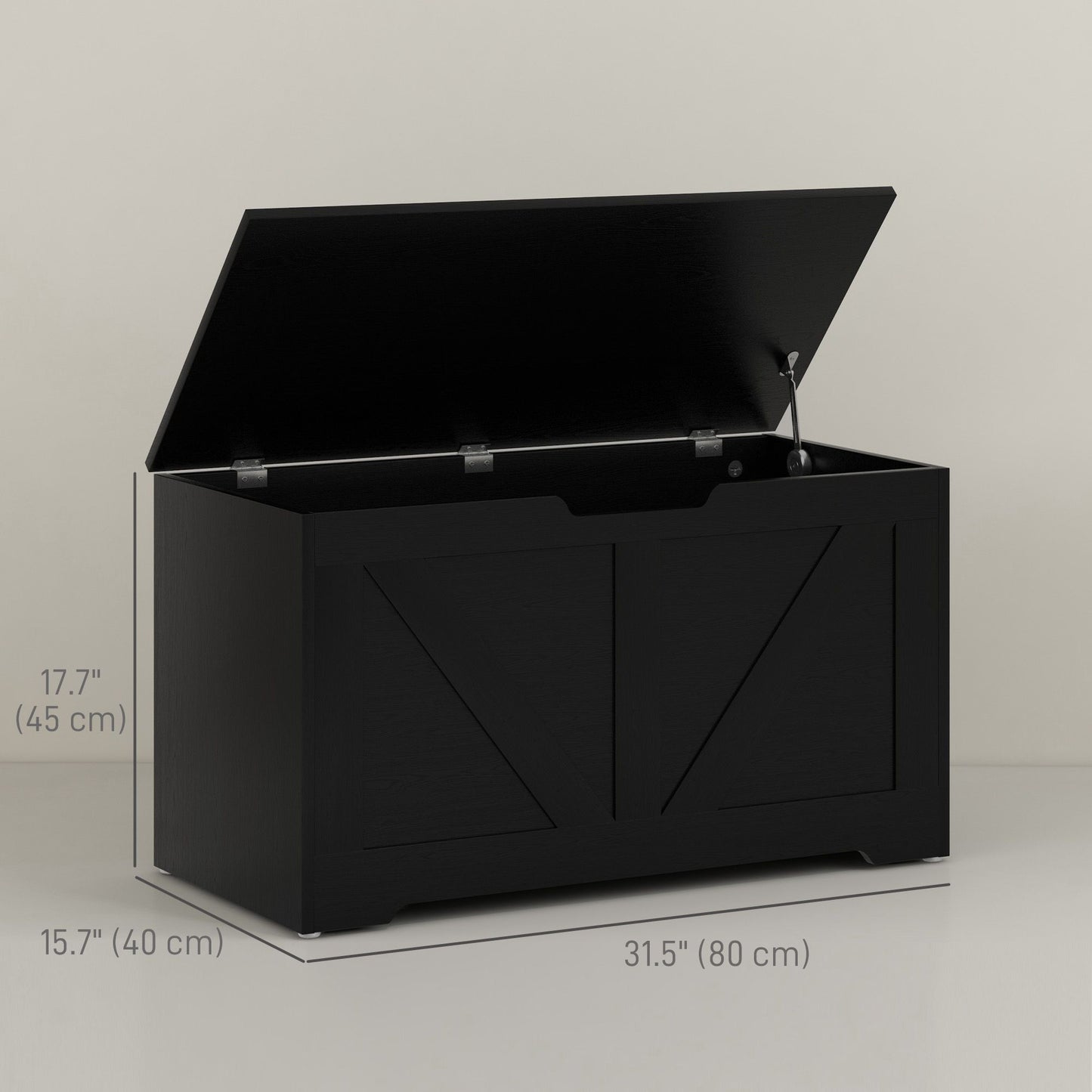 31.5 Inches Storage Chest, Storage Trunk with 2 Safety Hinges, Wooden Box for Living Room, Black Wood Grain