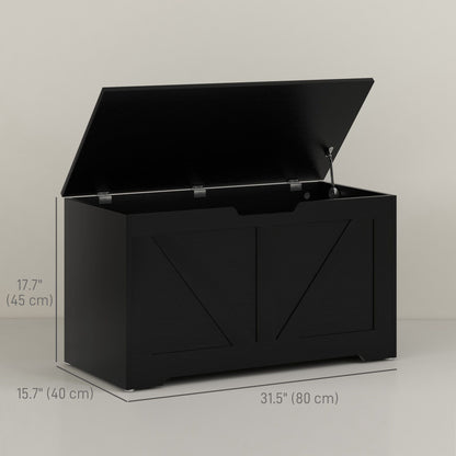 31.5 Inches Storage Chest, Storage Trunk with 2 Safety Hinges, Wooden Box for Living Room, Black Wood Grain