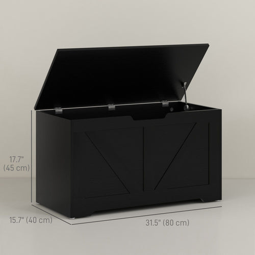 31.5 Inches Storage Chest, Storage Trunk with 2 Safety Hinges, Wooden Box for Living Room, Black Wood Grain