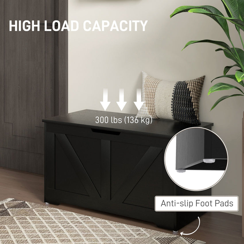 31.5 Inches Storage Chest, Storage Trunk with 2 Safety Hinges, Wooden Box for Living Room, Black Wood Grain