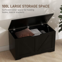 31.5 Inches Storage Chest, Storage Trunk with 2 Safety Hinges, Wooden Box for Living Room, Black Wood Grain