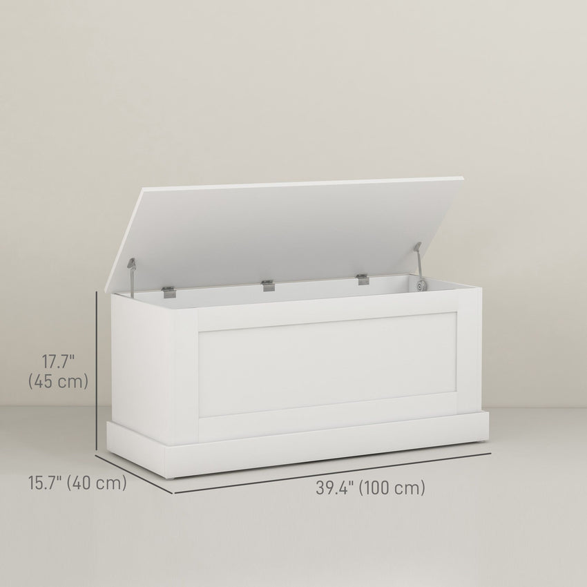 39.4 Inches Storage Chest, Storage Trunk with Safety Hinge, Wooden Box for Living Room, White Wood Grain