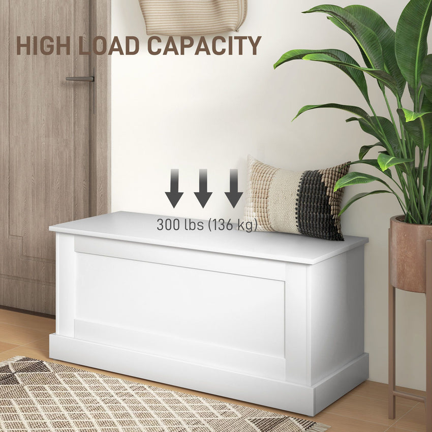 39.4 Inches Storage Chest, Storage Trunk with Safety Hinge, Wooden Box for Living Room, White Wood Grain