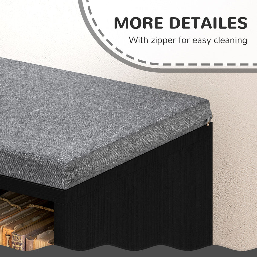 Multi-Purpose Bookshelf with 5 Cubes, 5-Cubby Bookcase with Cushioned Reading Nook and Storage Shelves, Distressed Black