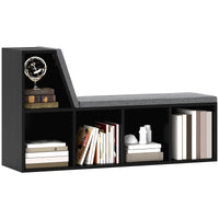 Multi-Purpose Bookshelf with 5 Cubes, 5-Cubby Bookcase with Cushioned Reading Nook and Storage Shelves, Distressed Black
