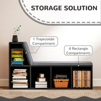 Multi-Purpose Bookshelf with 5 Cubes, 5-Cubby Bookcase with Cushioned Reading Nook and Storage Shelves, Distressed Black