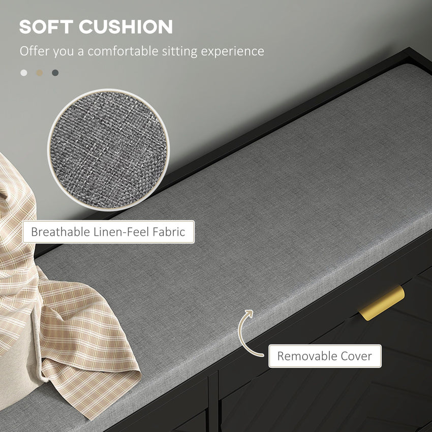 Shoe Storage with Seat, Upholstered Hallway Bench, Shoe Bench with 2 Flip Drawers and 4 Vents for 8 Pairs of Shoes