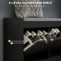 Shoe Storage with Seat, Upholstered Hallway Bench, Shoe Bench with 2 Flip Drawers and 4 Vents for 8 Pairs of Shoes