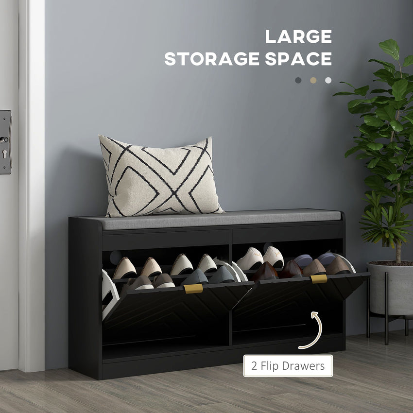 Shoe Storage with Seat, Upholstered Hallway Bench, Shoe Bench with 2 Flip Drawers and 4 Vents for 8 Pairs of Shoes