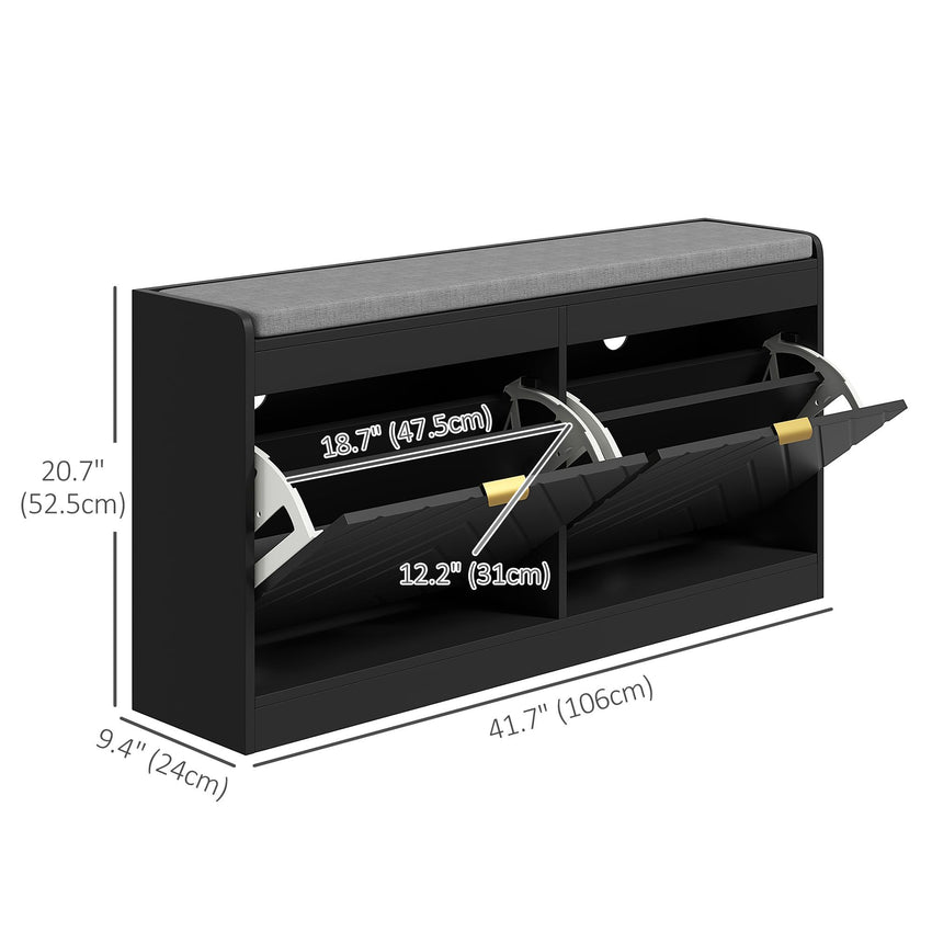 Shoe Storage with Seat, Upholstered Hallway Bench, Shoe Bench with 2 Flip Drawers and 4 Vents for 8 Pairs of Shoes