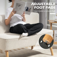 Modern 2 Seater Sofa, Upholstered Two Seater Couch with Rubber Wood Legs, Cream White