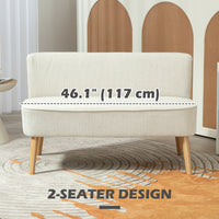 Modern 2 Seater Sofa, Upholstered Two Seater Couch with Rubber Wood Legs, Cream White