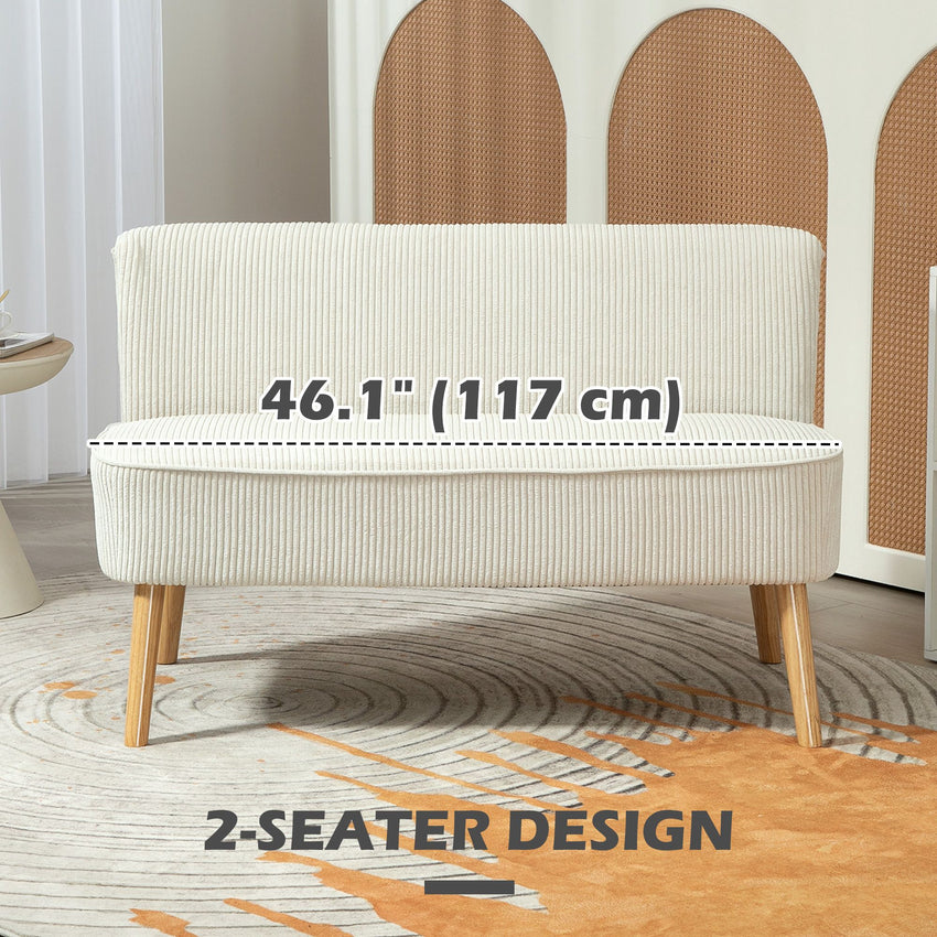 Modern 2 Seater Sofa, Upholstered Two Seater Couch with Rubber Wood Legs, Cream White