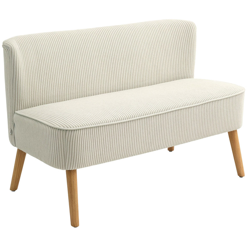 Modern 2 Seater Sofa, Upholstered Two Seater Couch with Rubber Wood Legs, Cream White