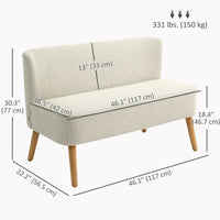 Modern 2 Seater Sofa, Upholstered Two Seater Couch with Rubber Wood Legs, Cream White