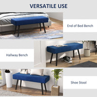 39 Inches Upholstered Bedroom Bench, Modern End of Bed Bench with Steel Legs, Dark Blue