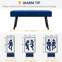 39 Inches Upholstered Bedroom Bench, Modern End of Bed Bench with Steel Legs, Dark Blue
