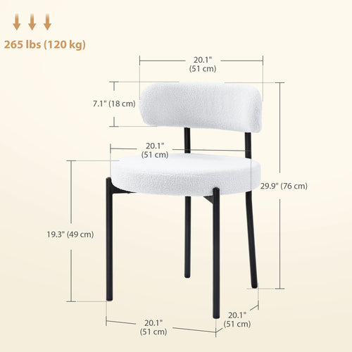 2 Pieces Kitchen Chairs, Modern Dining Chairs w/ Berber Fleece Upholstery and Steel Legs for Living Room, Cream White