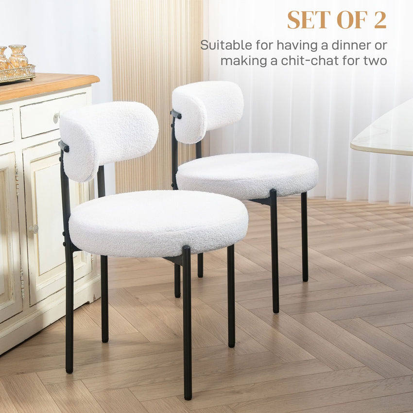 2 Pieces Kitchen Chairs, Modern Dining Chairs w/ Berber Fleece Upholstery and Steel Legs for Living Room, Cream White