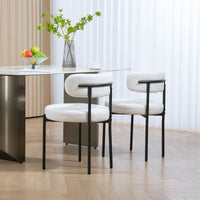 2 Pieces Kitchen Chairs, Modern Dining Chairs w/ Berber Fleece Upholstery and Steel Legs for Living Room, Cream White