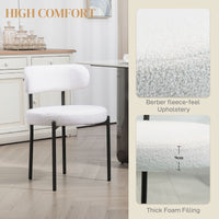 2 Pieces Kitchen Chairs, Modern Dining Chairs w/ Berber Fleece Upholstery and Steel Legs for Living Room, Cream White