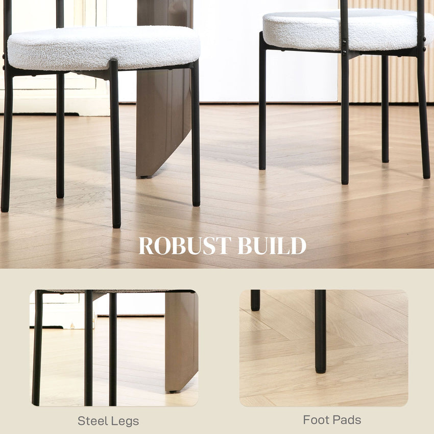 2 Pieces Kitchen Chairs, Modern Dining Chairs w/ Berber Fleece Upholstery and Steel Legs for Living Room, Cream White