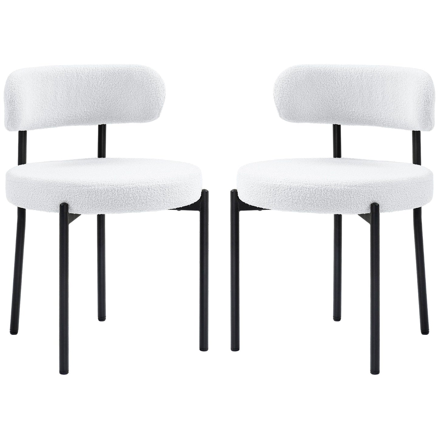 2 Pieces Kitchen Chairs, Modern Dining Chairs w/ Berber Fleece Upholstery and Steel Legs for Living Room, Cream White