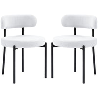 2 Pieces Kitchen Chairs, Modern Dining Chairs w/ Berber Fleece Upholstery and Steel Legs for Living Room, Cream White