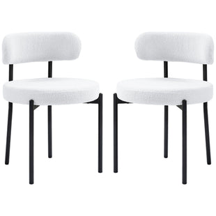2 Pieces Kitchen Chairs, Modern Dining Chairs w/ Berber Fleece Upholstery and Steel Legs for Living Room, Cream White